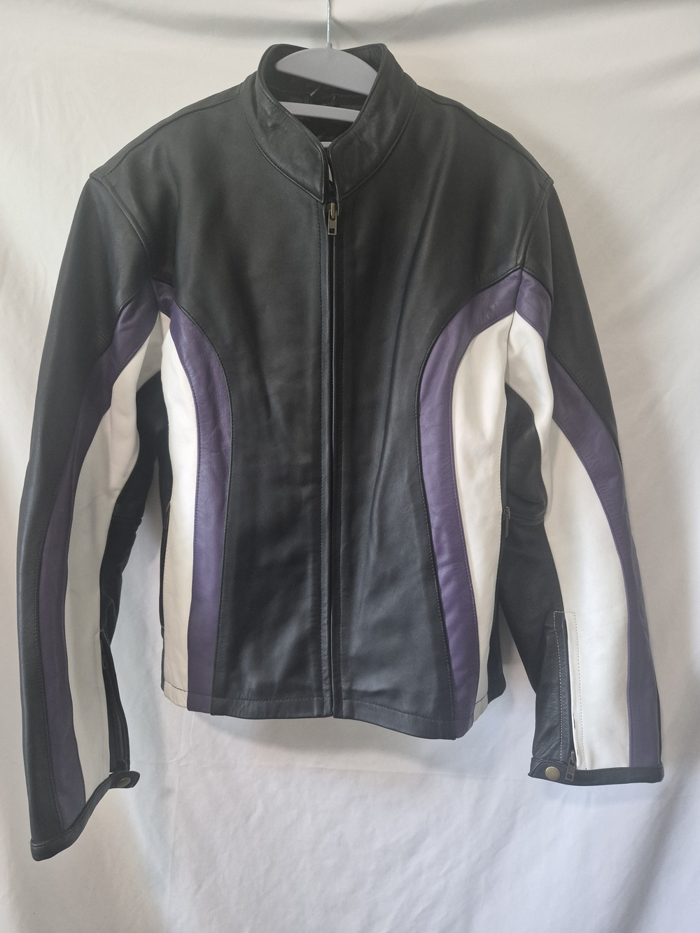 Joe Rocket Leather purple/black motorcycle Jacket removable spine/plates Sz 38